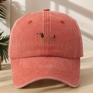 Weenie Dog Hat - Dachshund Embroidered- Coral Pink 🐶